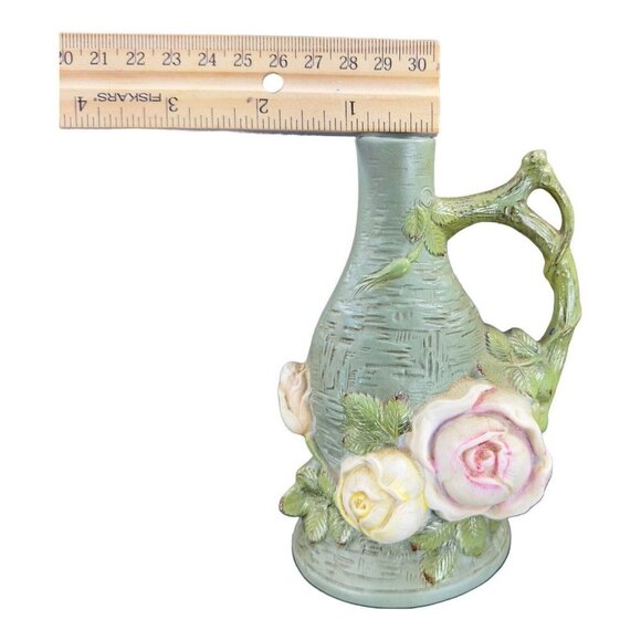 Antique Schafer And Vater Rose Vase Fine Porcelain Vase Textured Flower Marked - Picture 6 of 9